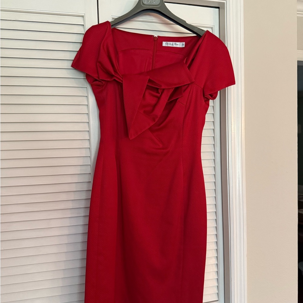 Dior Red Asymmetrical Ruffled Sheath Mini Dress - Picture 2 of 5